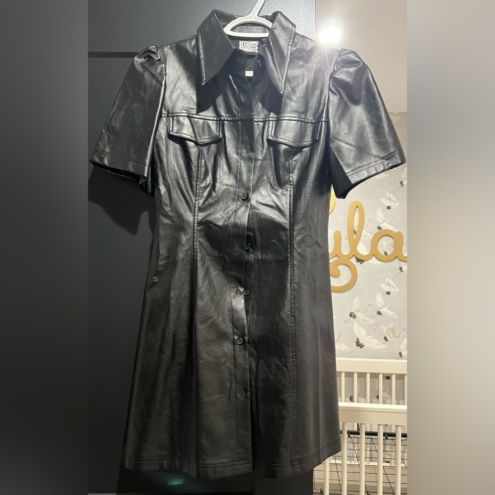 Faux leather mini dress